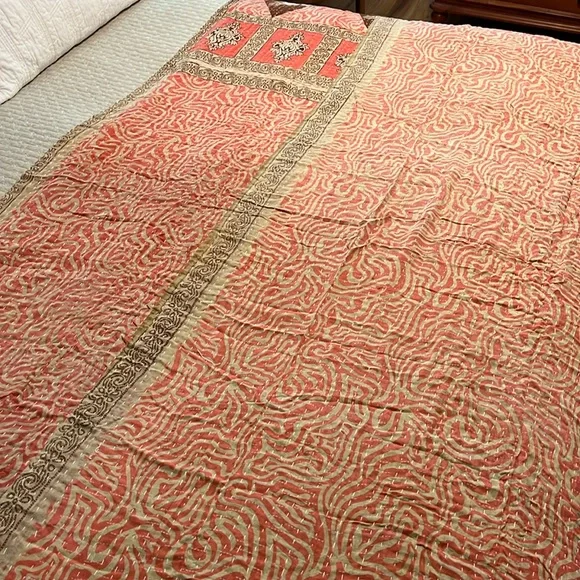 KANTHA QUILT HANDCRAFTED LIGHTWEIGHT REVERSIBLE BLANKET THROW BEDDING INDIA - Picture 6 of 10